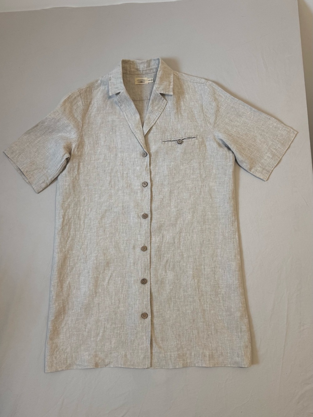 Women’s Faherty 100% Linen Shirt Dress Button Up Front Beige Size XXS EUC